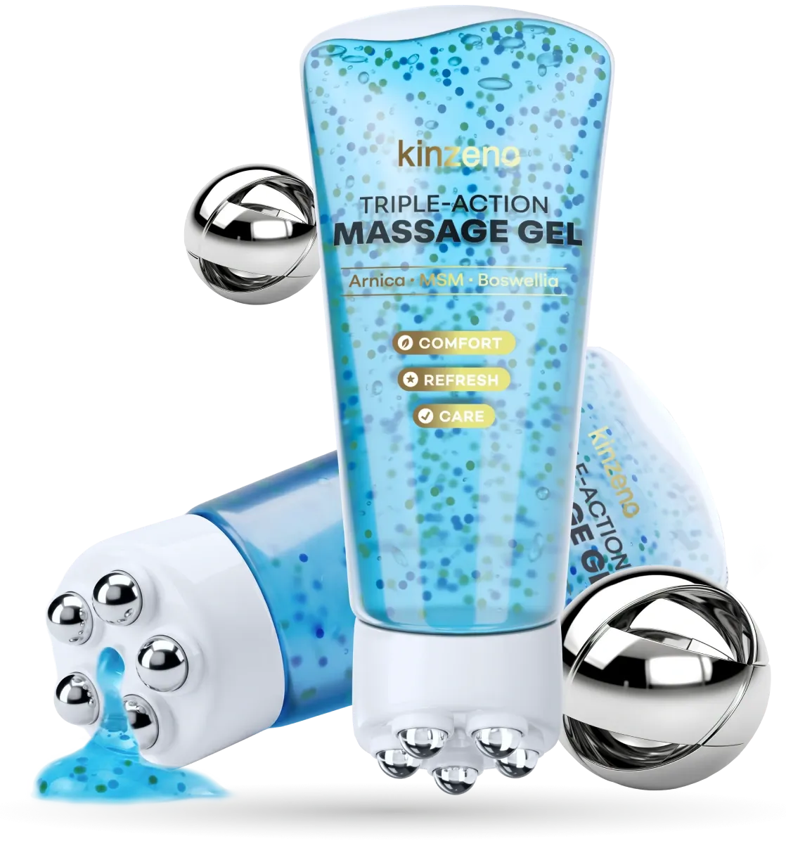 Kinzeno triple-action gel roller with stainless steel massage heads
