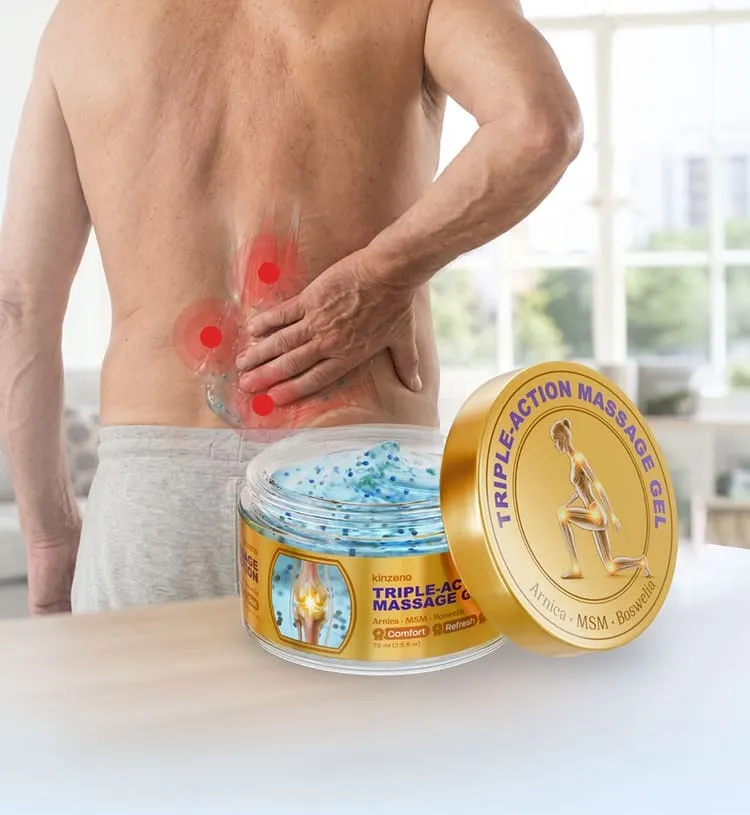 Person applying Kinzeno drug-free pain relief gel to sore knee
